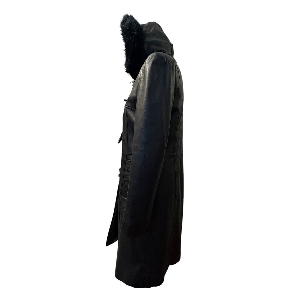 Vintage Wilsons Leather Maxima Black Leather Faux Fur Hood Toggle Coat M - Picture 6 of 16